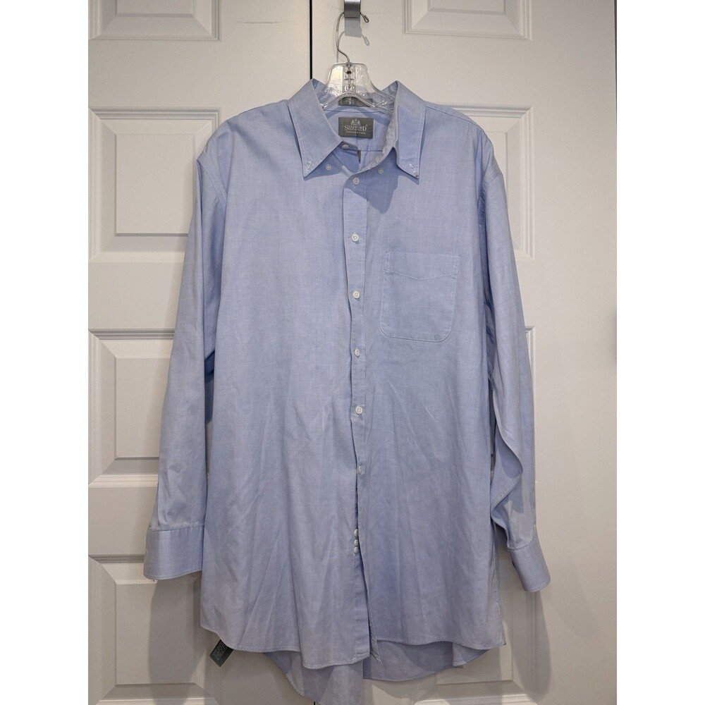 Stafford Dress Shirt Mens 17.5 34 Big Blue Executive Button Down Pinpoint Oxford